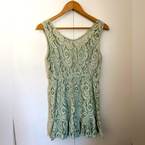 Women’s Mint Green Dress - Slip-dress with Lace Overlay - Size Medium - Picture 2 of 4